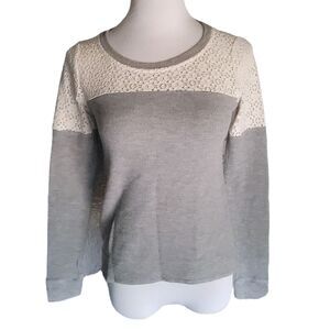 Heather by Bordeaux Gray Knit Lace Sweater Womens small